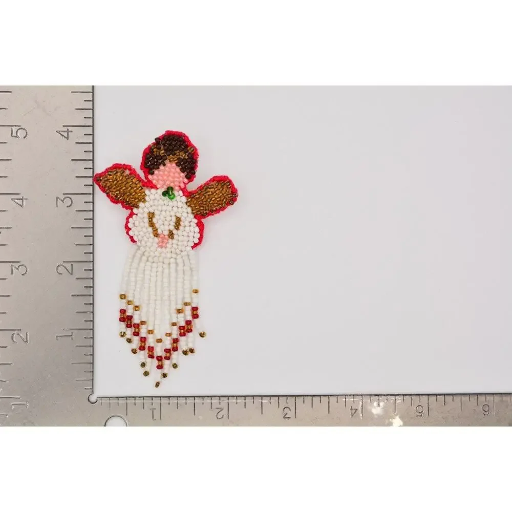 Vintage Angel Pin Brooch Beaded Dangle Fringe Fabric Christmas 1990s BinAT